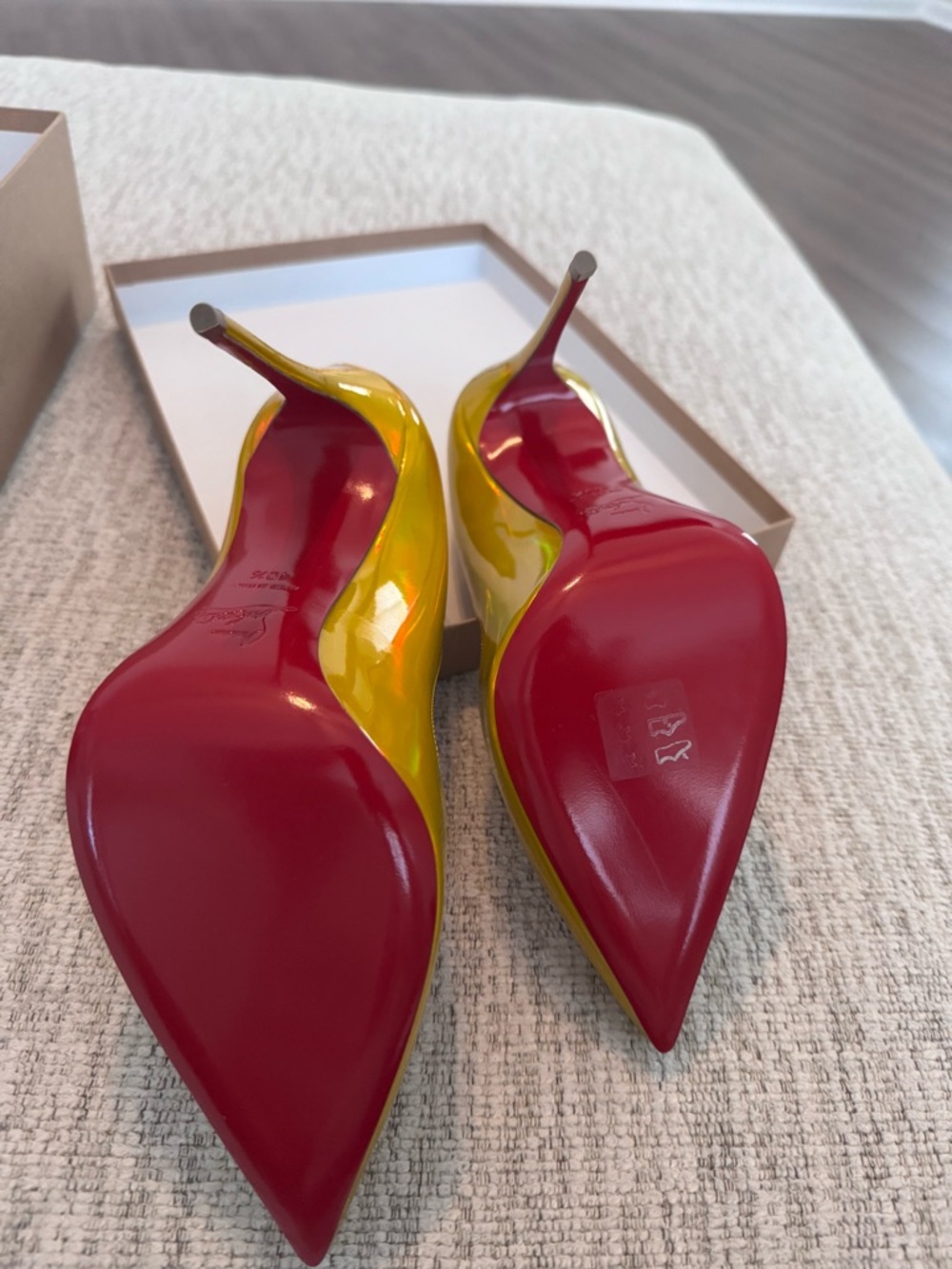 Christian Louboutin Iridescent Gold Pointed Toe Pumps with Red Soles - Picture 3 of 10